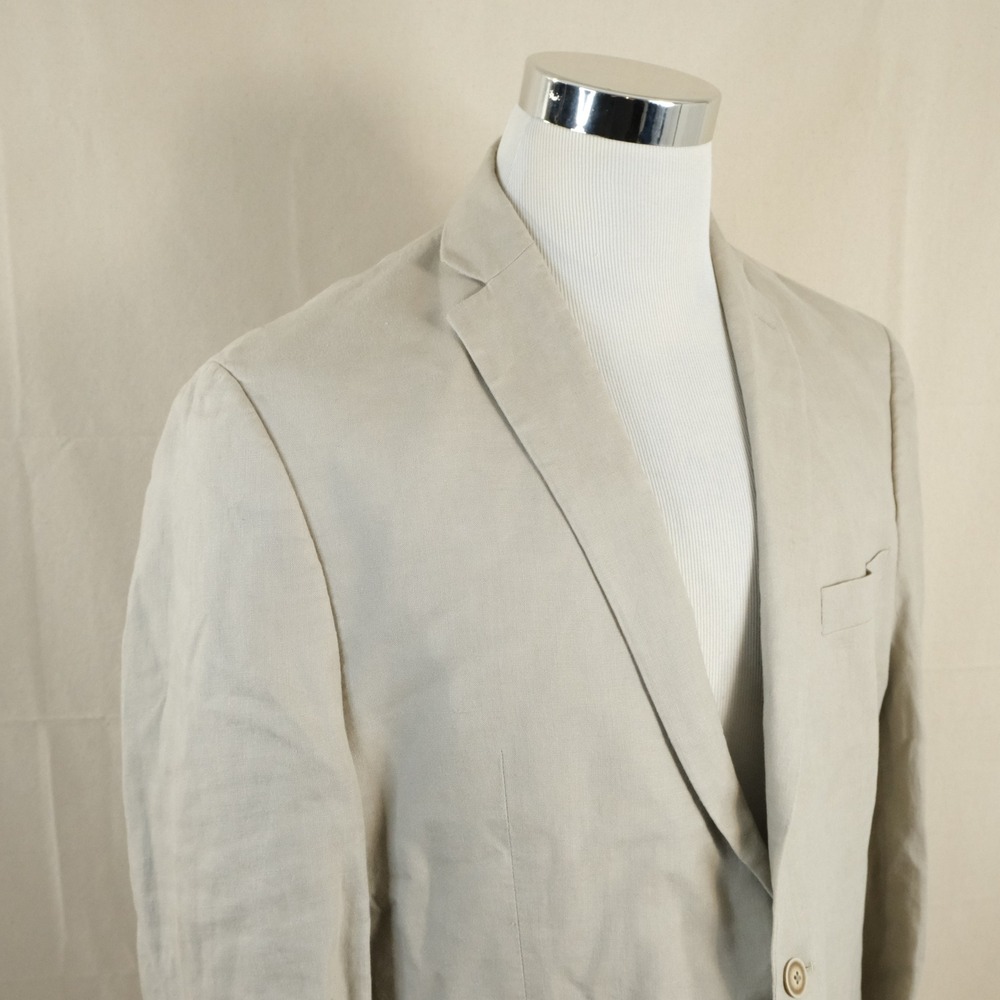 Calvin Klein 44R Slim Fit Sport Coat 100% Linen Beige Two Button Double Vented